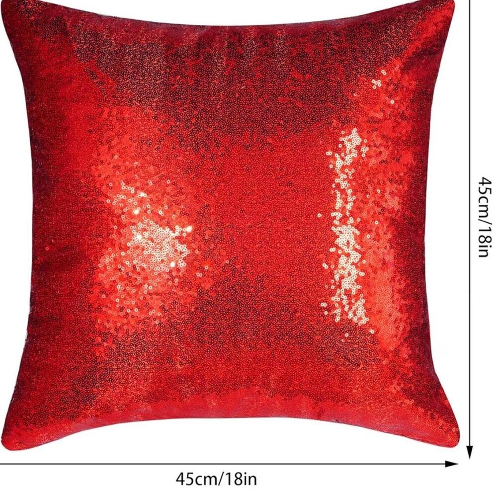 Cherry Red Sequin Satin Pillow Cover Glamour Dopamine Home Decor 18”